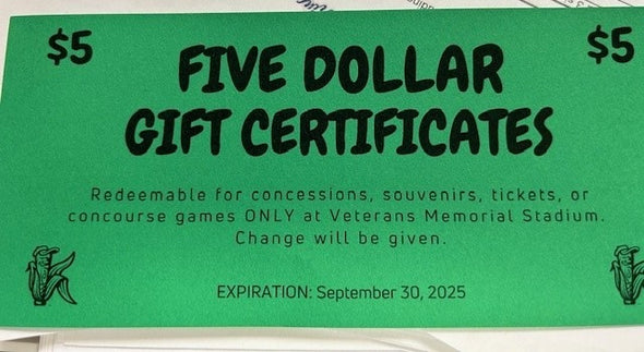 Cedar Rapids Kernels $5 gift certificates-2025